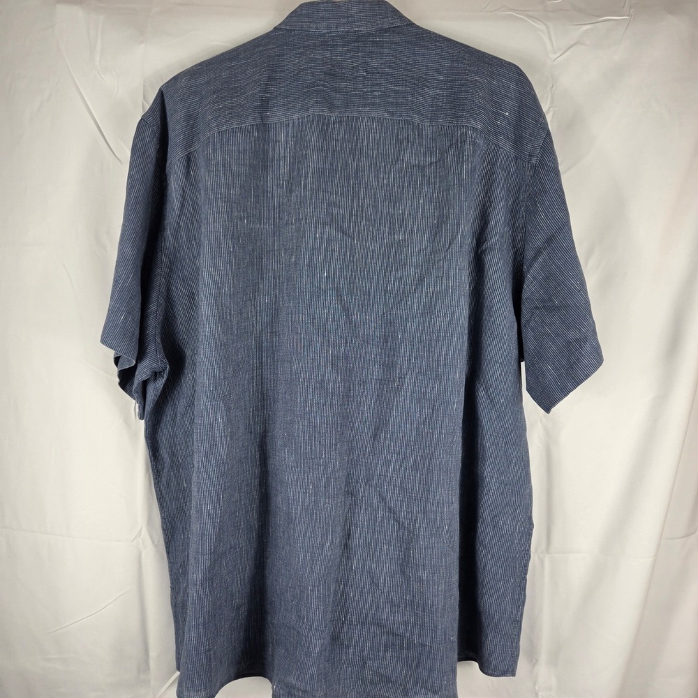 UNTUCKit Mens XXL Blue White Pinstripe Linen Short Sleeve Camp Button Down Shirt - Picture 3 of 7